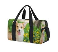 Flower Welsh Corgi Sport Duffel Bags for Kids Girls Boys Women Men Cute Corgi Overnight Weekender Travel Bag Tote Carry Gym Casual Duffel Bags
