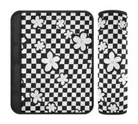 Flower White Black Checked 2 Pack Shoulder Strap Cushion Protects Your Neck and Shoulders for Backpack forro para cinturon de segurida