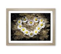 Flower White Daisy Heart Chain No.2 Modern CB Framed Print | A2 Oak Framed Wall Art | Ready to Hang | Modern Floral Picture | Living Room Bedroom Lounge Office