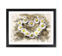 Flower White Daisy Heart Chain No.2 Modern FC Framed Print | A3 Black Framed Wall Art | Ready to Hang | Modern Floral Picture | Living Room Bedroom Lounge Office