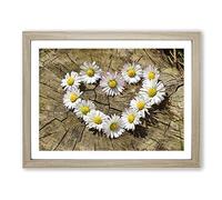 Flower White Daisy Heart Chain No.2 Modern Framed Print | A4 Oak Framed Wall Art | Ready to Hang | Modern Floral Picture | Living Room Bedroom Lounge Office