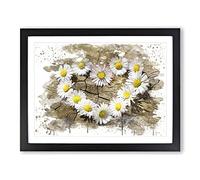 Flower White Daisy Heart Chain No.2 V3 Modern Framed Print | A2 Black Framed Wall Art | Ready to Hang | Modern Floral Picture | Living Room Bedroom Lounge Office