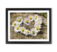 Flower White Daisy Heart Chain No.3 Modern Framed Print | A4 Black Framed Wall Art | Ready to Hang | Modern Floral Picture | Living Room Bedroom Lounge Office