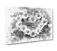 Flower White Daisy Heart Chain Vol.2 V4 Canvas Print | Gallery Wrapped 30mm Frame Wall Art | 20x14 inches | Ready to Hang | Modern Floral Picture | Living Room Bedroom Lounge Office