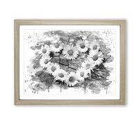 Flower White Daisy Heart Chain Vol.2 V4 Modern Framed Print | A2 Oak Framed Wall Art | Ready to Hang | Modern Floral Picture | Living Room Bedroom Lounge Office