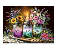 Flower Wish Bottle Cross Stitch Kits - Colorful Printed Easy Pattern Needlepoint Kits Embroidery Crafts for Adults Beginners Gift 12x16 Inch