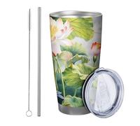 flower with lid tumbler Set Of 1 Bamboo Floral Bird Beautiful Scenery Leaves Plant Aesthetic green white Insulated Metal Hot And Cold No Spill Shatterproof Office Outdoor Club drinking cup 20 Ounce