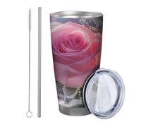 flower with lid tumbler Set Of 1 Romantic Beautiful Rose Floral Artistic Aesthetic Spring pink Stainless Reusable No Spill Shatterproof Yard Outdoor Picnic gym with straw Cold Drinks 20 Ounce