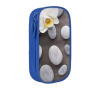 Flower with Stone Print Large Capacity Double Layer Pencil Case with Zipper - Durable Fabric School Pouch for Pens,- Ideal for Students