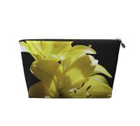 Flower with Yellow Leather Cosmetic Bag - Large Capacity Portable Travelling Toiletry Bag, Suitable for Daily and Travelling Use