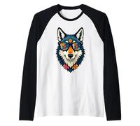 Flower Wolf Dog Sunglasses Flower Power Hippie Costume Raglan Baseball Tee
