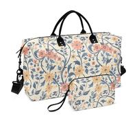 Flower World Travel Hand Bag Overnight Bag Gym Sports Duffel Bags with Adjustable Strap for Trip 2 Pcs Set