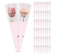 Flower Wrapping Bags, Floral Packaging, 50 Piece Medium Size for Bouquet Arrangements, Clear Material, Wedding Party Supplies, Birthday Graduation Mother Father Day Celebration