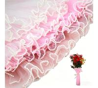 Flower Wrapping Mesh Paper, 3Pcs White&Pink Pearl Edge Bouquet Wrapping Paper, 4.37Yards Translucent Bouquet Floral Packaging Mesh for DIY Crafts Mother's Day Florist Wedding Graduation Gift Packaging