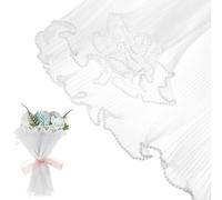 Flower Wrapping Mesh Paper White Pearl Edge Bouquet Packaging Paper Wrinkled Translucent Lace Mesh Florist Floral Papers for Bouquets Weddings Valentine's Day Mother's Day (143.7x10.62 Inches)