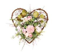 Flower wreath - artificial spring wreath, heart shaped rattan wreath | Chrysanthemum eucalyptus and silk floral wreath, wall front door hanging decorations for my