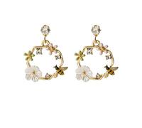 Flower Wreath Dangle Earrings for Women Girls Sterling SIlver Post Pin Cute Bee Gold Flowers Earrings CZ Shell Pearl Floral Cluster Dangling Studs Small Cherry Blossom Birthday Anniversary Jewelry