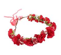 Flower Wreath Headband for Women Wedding Headwear Red Cloth