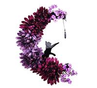 Flower Wreath Moon Cat Wreath With Flowers And Door Decoration Halloween Moon Cat Home Gift Halloween Party Decorations For Lovers Flower (A, One Size)