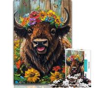 Flower Yak Jigsaw Puzzles for Adults 1000 Piece,Staycation Kill Time with Fully Interlocking Randomly Shaped Pieces (38x26cm)