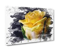 Flower Yellow Rose No.6 V3 Modern Canvas Wall Art Print Ready to Hang, Framed Picture for Living Room Bedroom Home Office Décor, 30x20 Inch (76x50 cm)