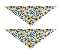Flower Yellow Sunflowers Teal Leaves Dog Bandanas Snap Button Triangle Bibs Kerchief Set Cute Pet Holiday Set for Dogs Cats 2 Pack