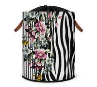 Flower Zebra Laundry Hamper Large Laundry Basket Zebra Foldable Clothe Hamper Storage Organizer Bin with Drawstring Lid Boxes for Bedroom Bathroom Room