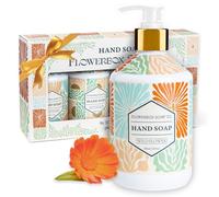 FlowerBox Liquid Hand Soap Set:A beautiful pack of 4 aromatic soaps with pump, 500ml luxury decorative mosaic bottles for bathroom and kitchen, dispensers