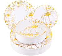 FLOWERCAT 60PCS Thanksgiving Plates & Gold Pumpkin Plates - Including 30PCS 10.25inch Thanksgiving Dinner Plates and 30PCS 7.5inch Thanksgiving Dessert Plates for Giving Thanks Theme Party