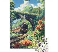 Flowered Railroad 1000-Piece Puzzle for Adults, 52x38cm/1000pcs, Smooth White Card with Reduced Dust; Easy to Revisit Throughout The Week
