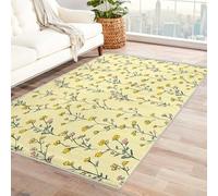 Flowered Rugs Living Room, Extra Large Rug, Low Pile Rug Non Slip, Machine Washable, Area Rugs for Living Room, Vine Floral Wild Yellow Home Decor Floor Carpets, 200x300 cm