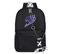 flowereyes Fairy Tail Backpack Fashion Casual Black Chain School Bag Simple Cartoon Backpack Women Men Kids