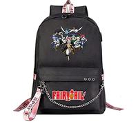 flowereyes FAIRY TAIL Backpack Fashion Casual Black Chain School Bag Simple Cartoon Backpack Women Men Kids