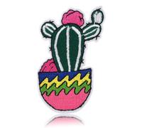 Flowering Cactus in Colorful Pot Embroidered Patch, Boho Plant Iron On/Sew On Applique, Cute Succulent Badge for Jackets, Backpacks, Hats, DIY Clothing Decor for Plant & Desert Lovers