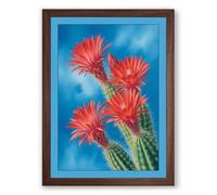 Flowering Desert Bloom Botanical Framed Wall Art Print A3 (42×29.7cm) Walnut, Wall Decor for Living Room, Bedroom, Office & Home, Ready to Hang, Art Gift