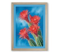 Flowering Desert Bloom Botanical Framed Wall Art Print A4 (29.7×21cm) Oak, Wall Decor for Living Room, Bedroom, Office & Home, Ready to Hang, Art Gift