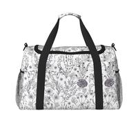 Flowering Herbs and Herbaceous Plants Hand Travel Bag - Large Reusable Shopping Tote Bag, Perfect for Outdoor Activities, Sports, Camping & Groceries, Black, One Size