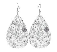 Flowering Herbs And Herbaceous Plants Leather Earrings For Women Dangle, Piercing Teardrop Earrings Lightweight Jewelry Gifts For Women Girls