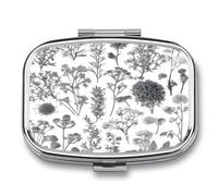 Flowering Herbs and Herbaceous Plants Pill Box Medicine Pill Organizer Small Pill Case Travel Pill Container Portable Pill Case for Pocket 2 Compartment Pill Holder Pill Boxes for Travel