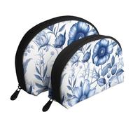 Flowering Herbs And Herbaceous Plants Portable Shell Makeup Bag Set (2 Pieces), Zippered Travel Toiletry Bag For Cosmetics