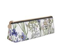 Flowering Herbs and Herbaceous Plants Print Leather Pencil Case - Cute Pen Case, Stylish Pencil Case with Practical Zip for Storing Pens Pencils & Cosmetics Desk Supplies Organisers Office Supplies