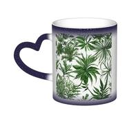 Flowering Herbs and Herbaceous Plants Print Mystical Color Changing Mug, Black to White Thermal Mug for Coffee Tea Home Office