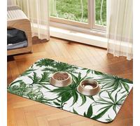 Flowering Herbs and Herbaceous Plants Print Pet Food Mat Absorbent Non Slip PU Leather Feeding Mat for Dogs Cats Rubber Bottom