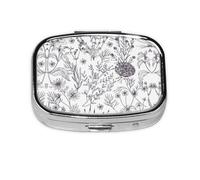 Flowering Herbs and Herbaceous Plants Print Pill Box 2 Compartment Medicine Pill Case,Portable for Pocket Or Purse Pill Box Decorative Metal Medicine Organizer