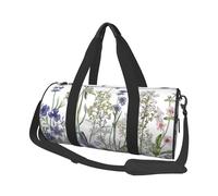 Flowering Herbs and Herbaceous Plants Print Travel Duffel Bag Large Foldable Round Travel Carry on Bag with Adjustable Shoulder Strap for Weekender Overnight Flight Hospital Sports