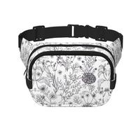 Flowering Herbs And Herbaceous Plants Print Unisex Square Double Layer Waist Bag Trendy Crossbody Fanny Pack Travel Workouts, Black, One Size