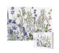 Flowering Herbs and Herbaceous Plants Printed 500 Pieces Jigsaw Puzzle with Storage Box, Wooden Puzzle for Adults and Kids, Family Fun Decorative Game, 52x38 CM