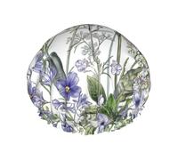 Flowering Herbs and Herbaceous Plants Printed Double-Layer Waterproof Shower Cap - Reusable Spa & Face Mask Bathing Hat for Travel, Home Care & Beauty Routine