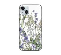 Flowering Herbs and Herbaceous Plants Printed Phone Case for iPhone 15 6.1 inch Shockproof Soft Glass Phone Case Cover, Wireless Charging, Anti-Fingerprint, Non-Yellowing