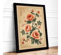 Flowering Plant in Bloom Botanical Framed Wall Art Print A1 (84.1×59.4cm) Black, Wall Decor for Living Room, Bedroom, Office & Home, Ready to Hang, Art Gift